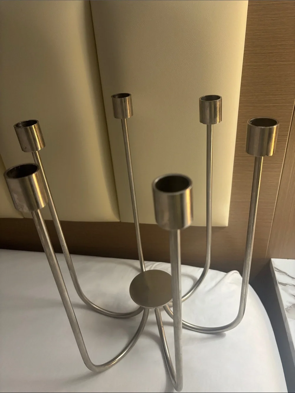 Modern Silver Metal Candelabra - 6-Arm Decorative Candle Holder